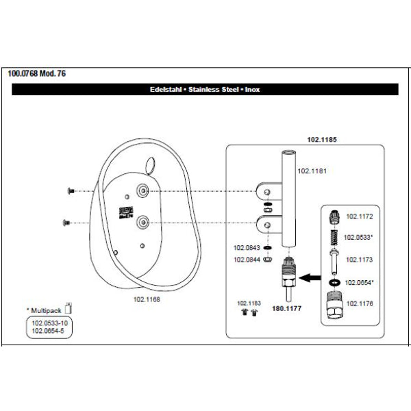 Suevia 100.0768 - Drinkbak model 76 inox 1/2"