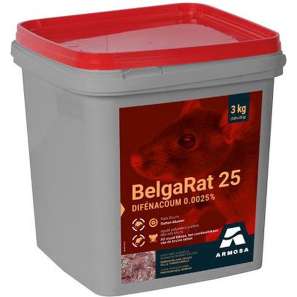 BelgaRat 25 - tarwe zakjes 120 x 25 gr - difenacoum - vrij circuit 3 kg