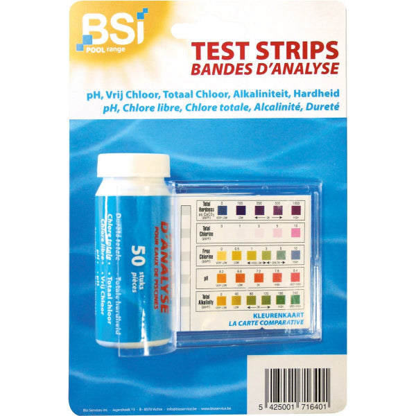 BSI Teststrips pH, chloor enz (50 stuks)