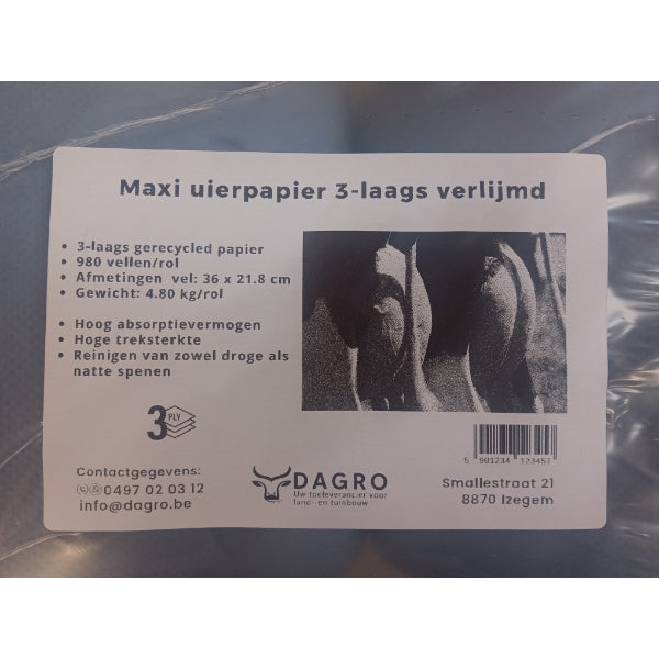 Maxi uierpapier - 3-laags blauw verlijmd - 2 rollen/pak