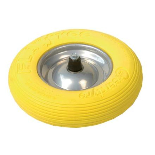 Roue de brouette Fort Flex Pro complète avec roulement à billes - jante en acier - pneu plein PU jaune